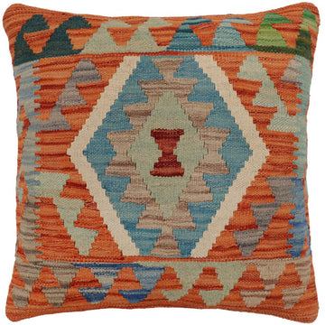 handmade Traditional Pillow Rust Blue Hand-Woven SQUARE 100% WOOL  Hand woven turkish pillow  PILLOW